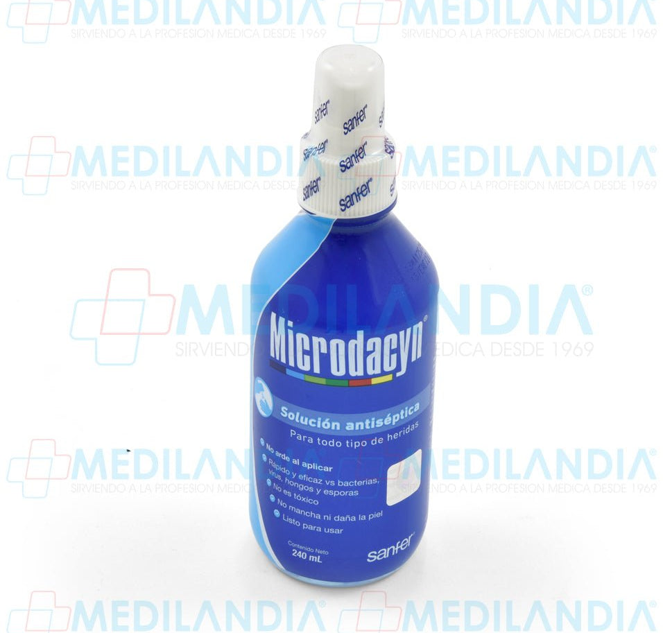 Solución antiséptica en spray - Solución antiséptica - MICRODACYN- MEDILANDIA | Tienda de productos y equipos médicos de calidad en México | Soluciones profesionales para clínicas, hospitales y consultorios.