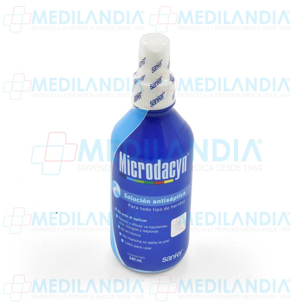 Solución antiséptica en spray - Solución antiséptica - MICRODACYN- MEDILANDIA | Tienda de productos y equipos médicos de calidad en México | Soluciones profesionales para clínicas, hospitales y consultorios.