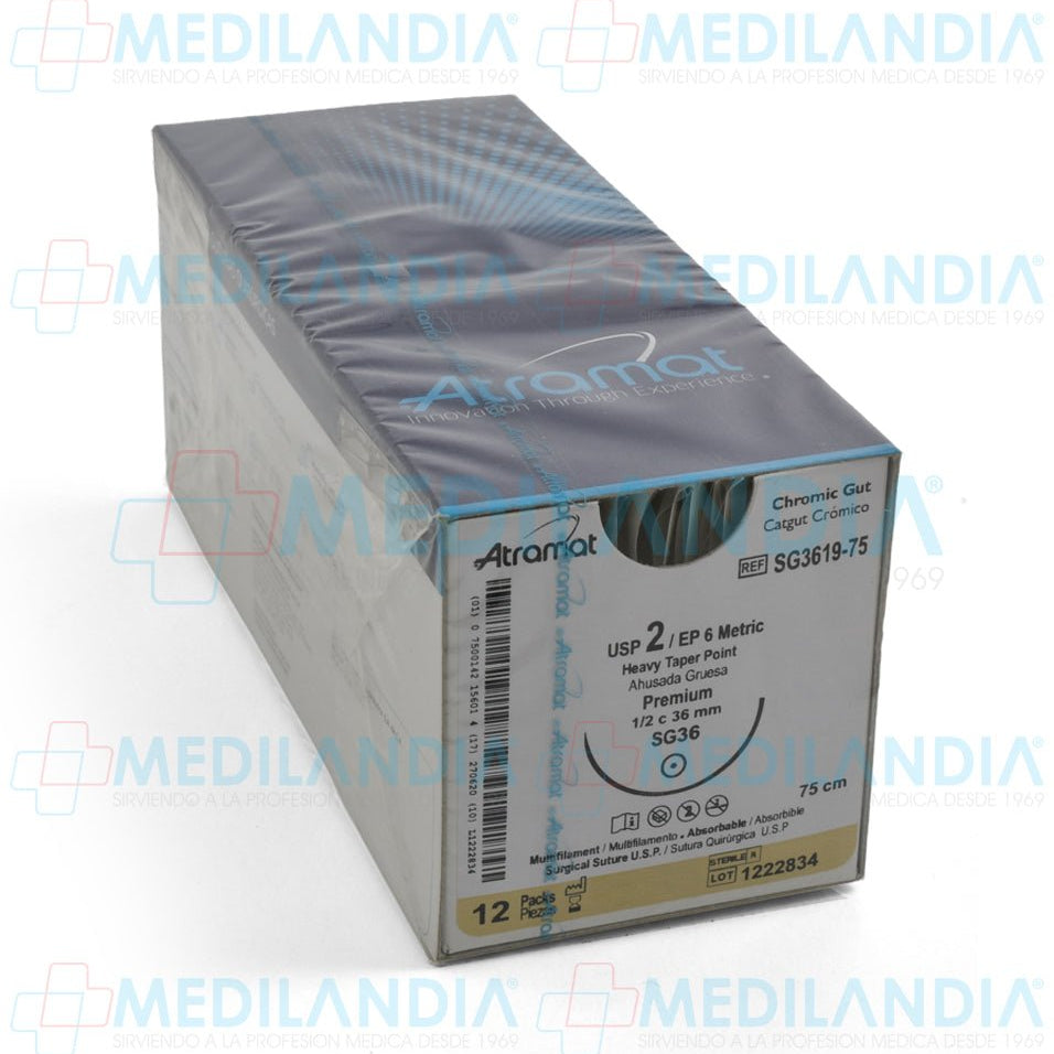 Sutura Catgut Cromico monofilamento 2 caja con 12 sobres - Sutura - ATRAMAT - MEDILANDIA | Tienda de productos y equipos médicos de calidad en México | Soluciones profesionales para clínicas, hospitales y consultorios.