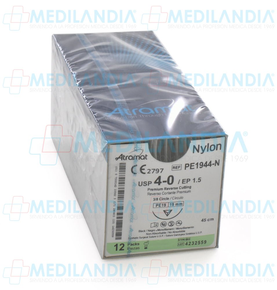 Sutura Nylon (Ethilon, Dermalon) monofilamento 4-0 caja con 12 sobres ...