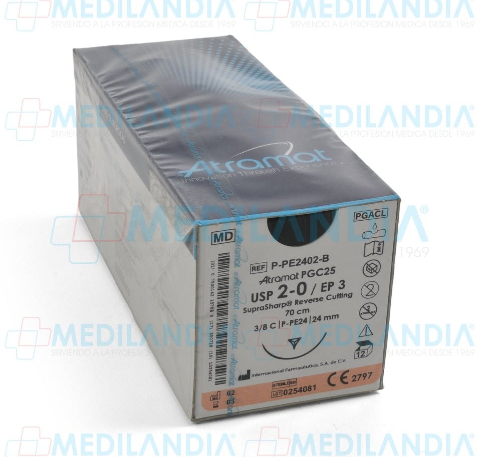 Sutura Poli (glicolida - co - epsilon - caprolactona) (PGC25, Monocryl) incoloro 2 - 0 / EP 3 caja con 12 sobres - Sutura - ATRAMAT - MEDILANDIA | Tienda de productos y equipos médicos de calidad en México | Soluciones profesionales para clínicas, hospitales y consultorios.