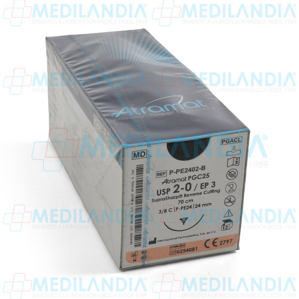 Sutura Poli (glicolida - co - epsilon - caprolactona) (PGC25, Monocryl) incoloro 2 - 0 / EP 3 caja con 12 sobres - Sutura - ATRAMAT - MEDILANDIA | Tienda de productos y equipos médicos de calidad en México | Soluciones profesionales para clínicas, hospitales y consultorios.