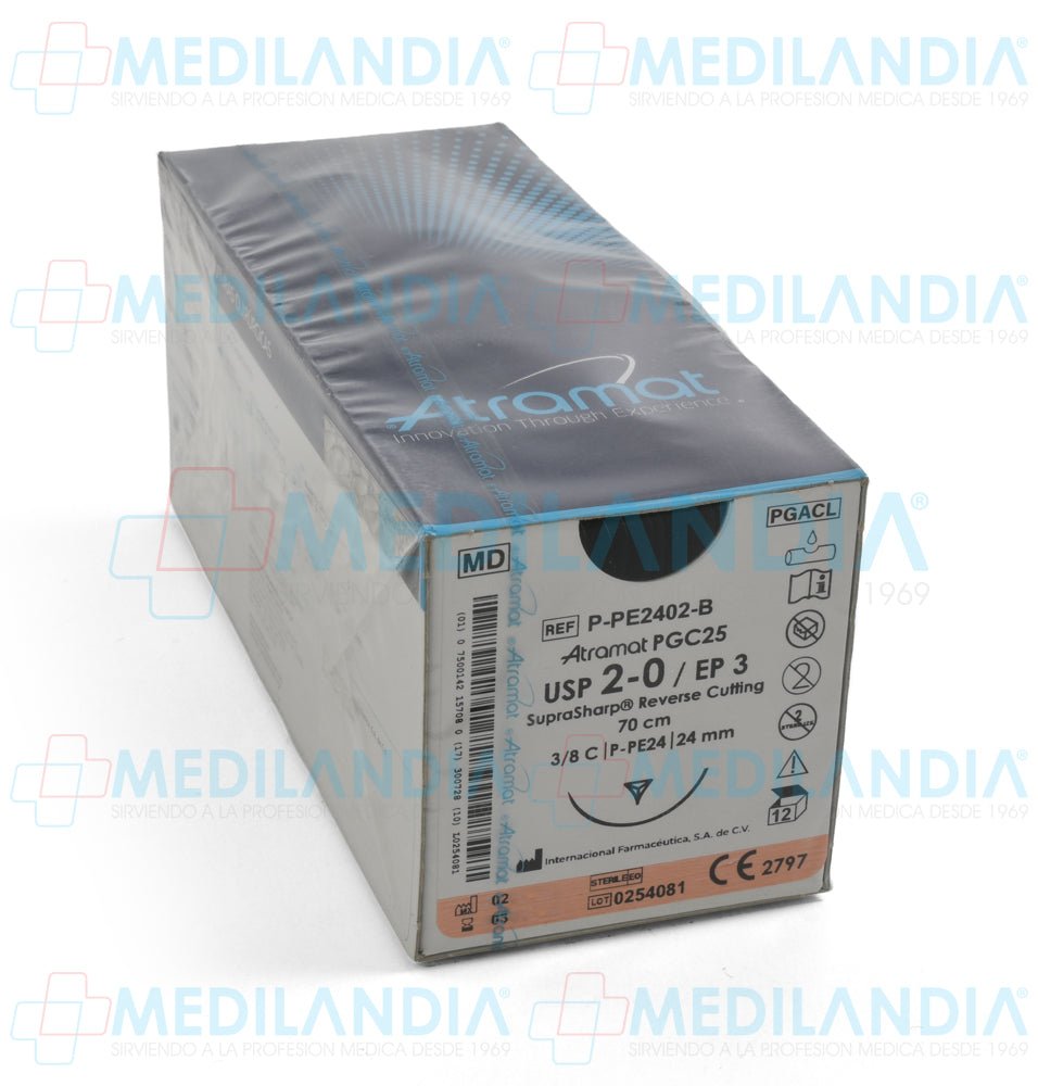 Sutura Poli (glicolida - co - epsilon - caprolactona) (PGC25, Monocryl) incoloro 2 - 0 / EP 3 caja con 12 sobres - Sutura - ATRAMAT - MEDILANDIA | Tienda de productos y equipos médicos de calidad en México | Soluciones profesionales para clínicas, hospitales y consultorios.