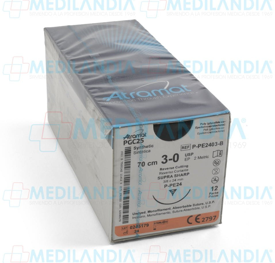Sutura Poli (glicolida - co - epsilon - caprolactona) (PGC25, Monocryl) incoloro 3 - 0 / EP 2 métrico caja con 12 sobres - Sutura - ATRAMAT - MEDILANDIA | Tienda de productos y equipos médicos de calidad en México | Soluciones profesionales para clínicas, hospitales y consultorios.