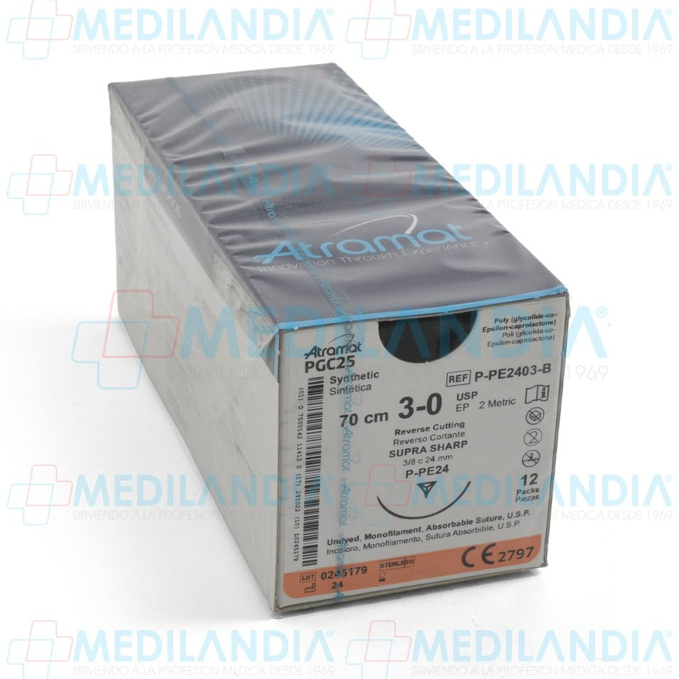 Sutura Poli (glicolida - co - epsilon - caprolactona) (PGC25, Monocryl) incoloro 3 - 0 / EP 2 métrico caja con 12 sobres - Sutura - ATRAMAT - MEDILANDIA | Tienda de productos y equipos médicos de calidad en México | Soluciones profesionales para clínicas, hospitales y consultorios.