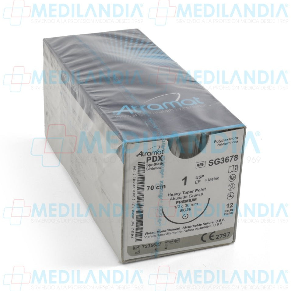 Sutura Polidioxanona (PDX, PDS, PDO) violeta monofilamento 1 / EP 4 métrico caja con 12 sobres - Sutura - ATRAMAT - MEDILANDIA | Tienda de productos y equipos médicos de calidad en México | Soluciones profesionales para clínicas, hospitales y consultorios.