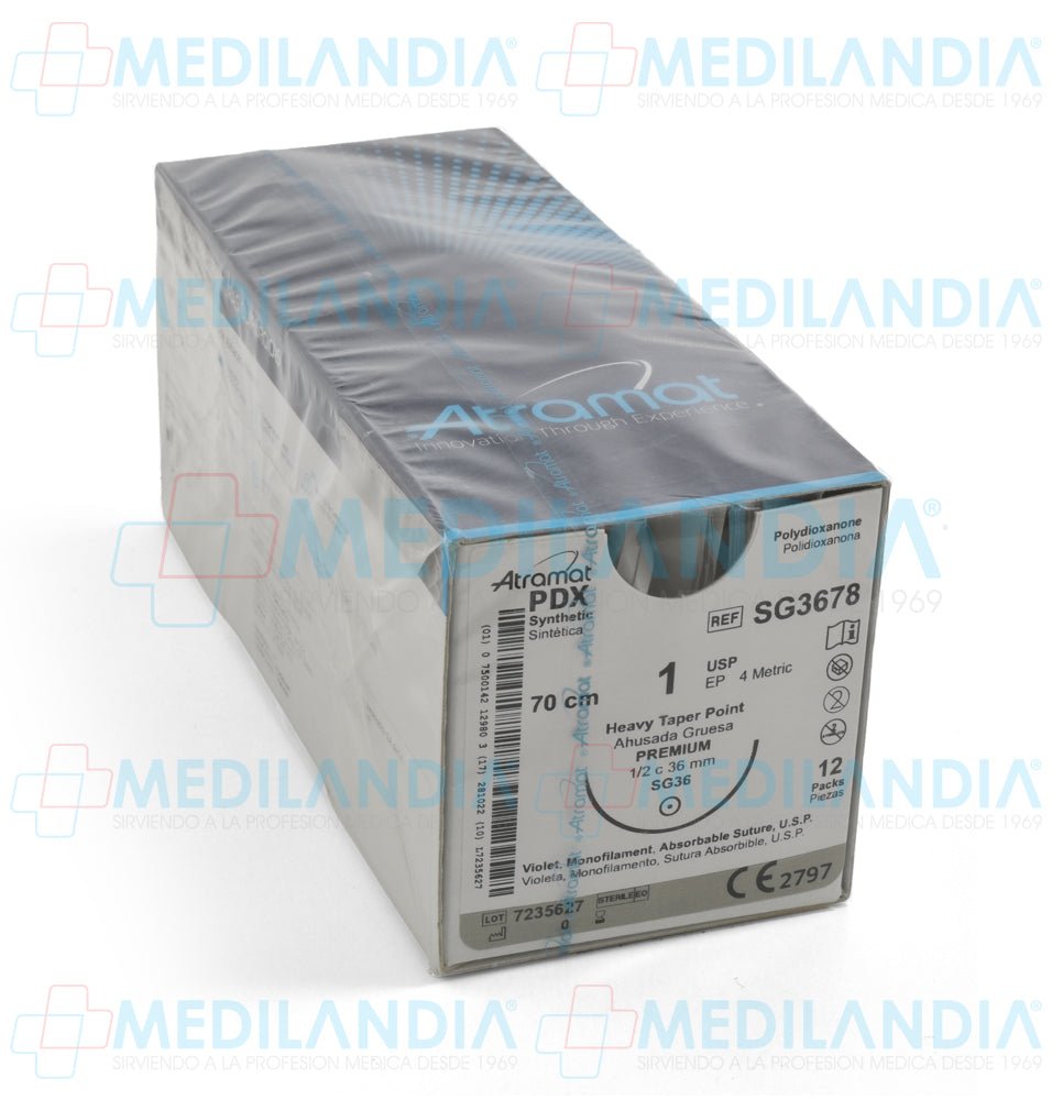 Sutura Polidioxanona (PDX, PDS, PDO) violeta monofilamento 1 / EP 4 métrico caja con 12 sobres - Sutura - ATRAMAT - MEDILANDIA | Tienda de productos y equipos médicos de calidad en México | Soluciones profesionales para clínicas, hospitales y consultorios.