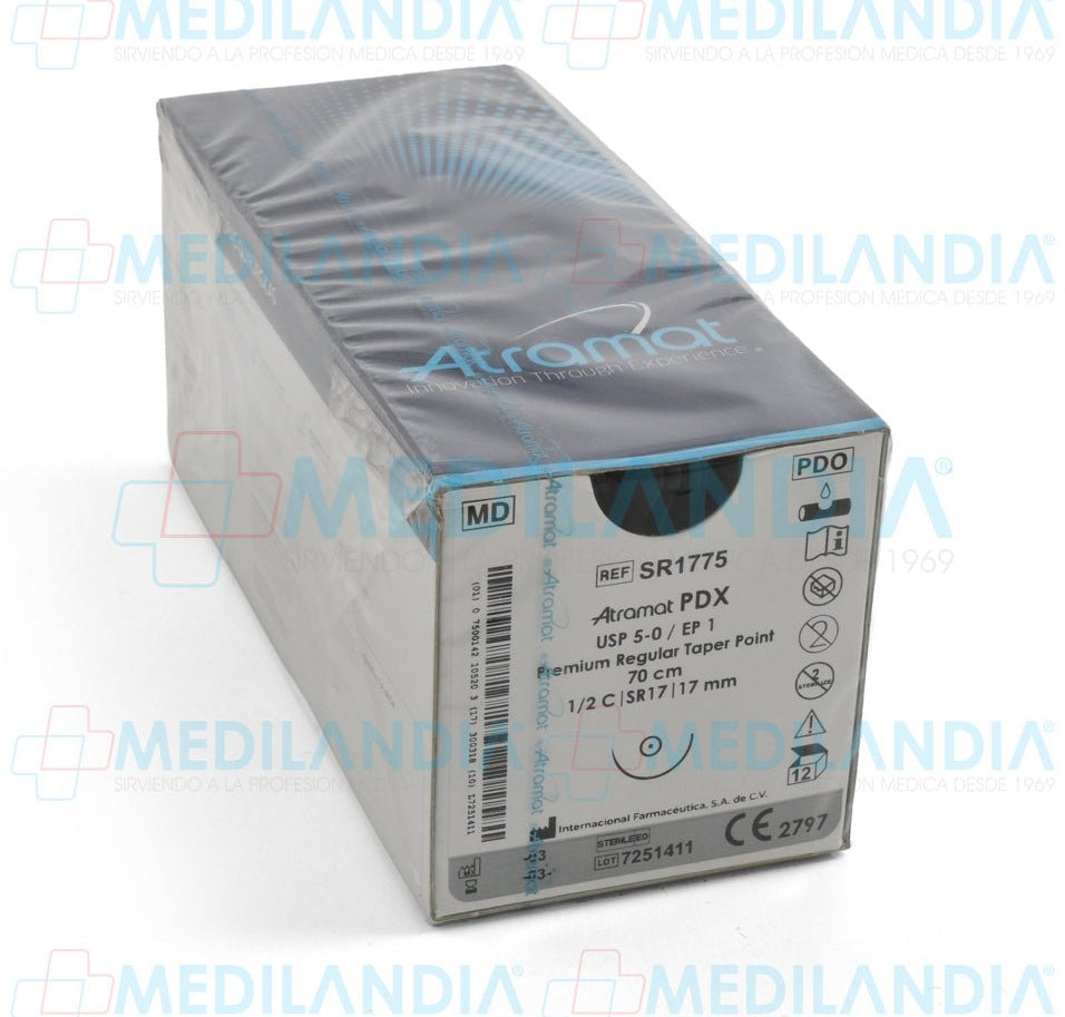 Sutura Polidioxanona (PDX, PDS, PDO) violeta monofilamento 5 - 0 / EP 1 caja con 12 sobres - Sutura - ATRAMAT - MEDILANDIA | Tienda de productos y equipos médicos de calidad en México | Soluciones profesionales para clínicas, hospitales y consultorios.