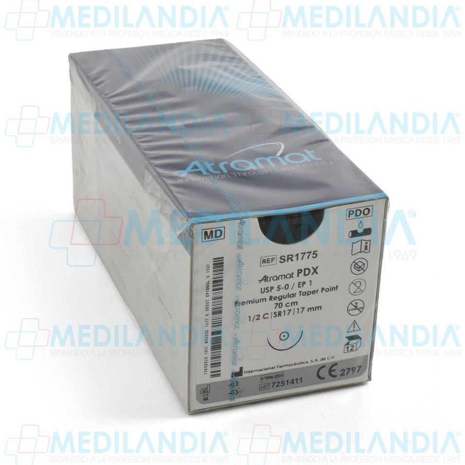 Sutura Polidioxanona (PDX, PDS, PDO) violeta monofilamento 5 - 0 / EP 1 caja con 12 sobres - Sutura - ATRAMAT - MEDILANDIA | Tienda de productos y equipos médicos de calidad en México | Soluciones profesionales para clínicas, hospitales y consultorios.