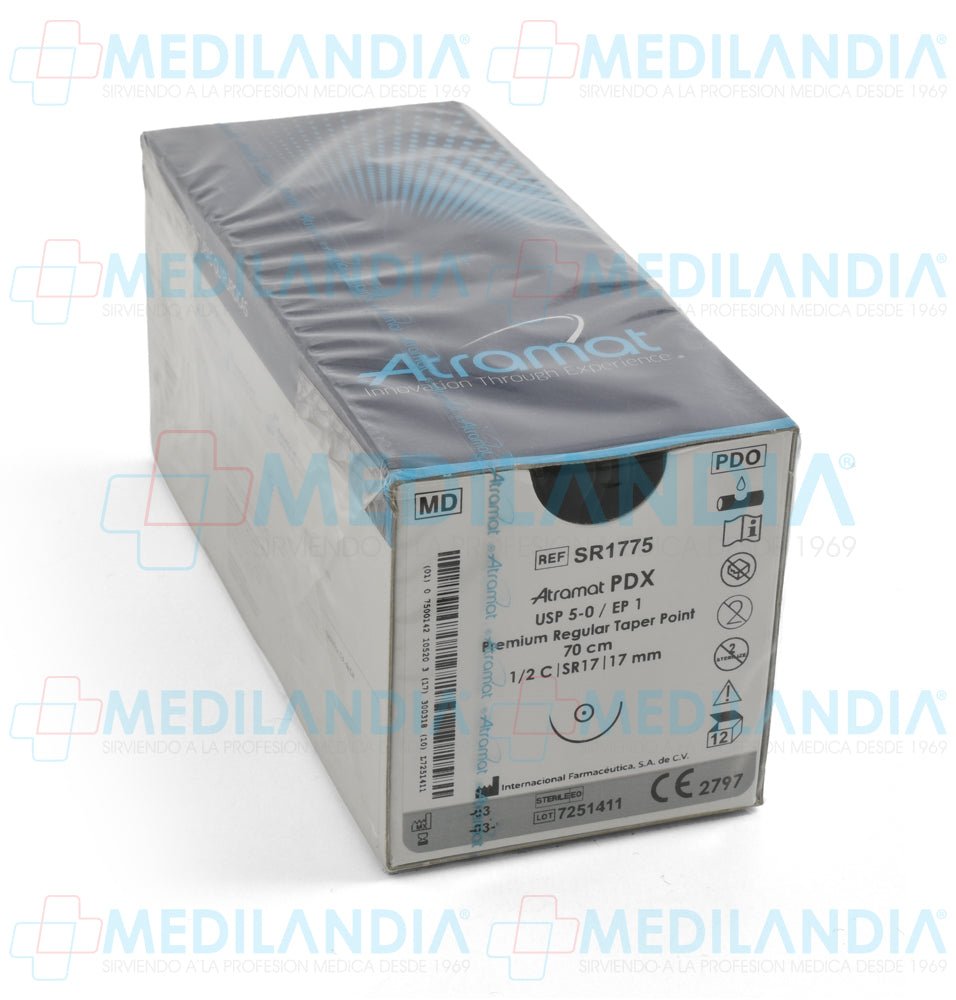 Sutura Polidioxanona (PDX, PDS, PDO) violeta monofilamento 5 - 0 / EP 1 caja con 12 sobres - Sutura - ATRAMAT - MEDILANDIA | Tienda de productos y equipos médicos de calidad en México | Soluciones profesionales para clínicas, hospitales y consultorios.