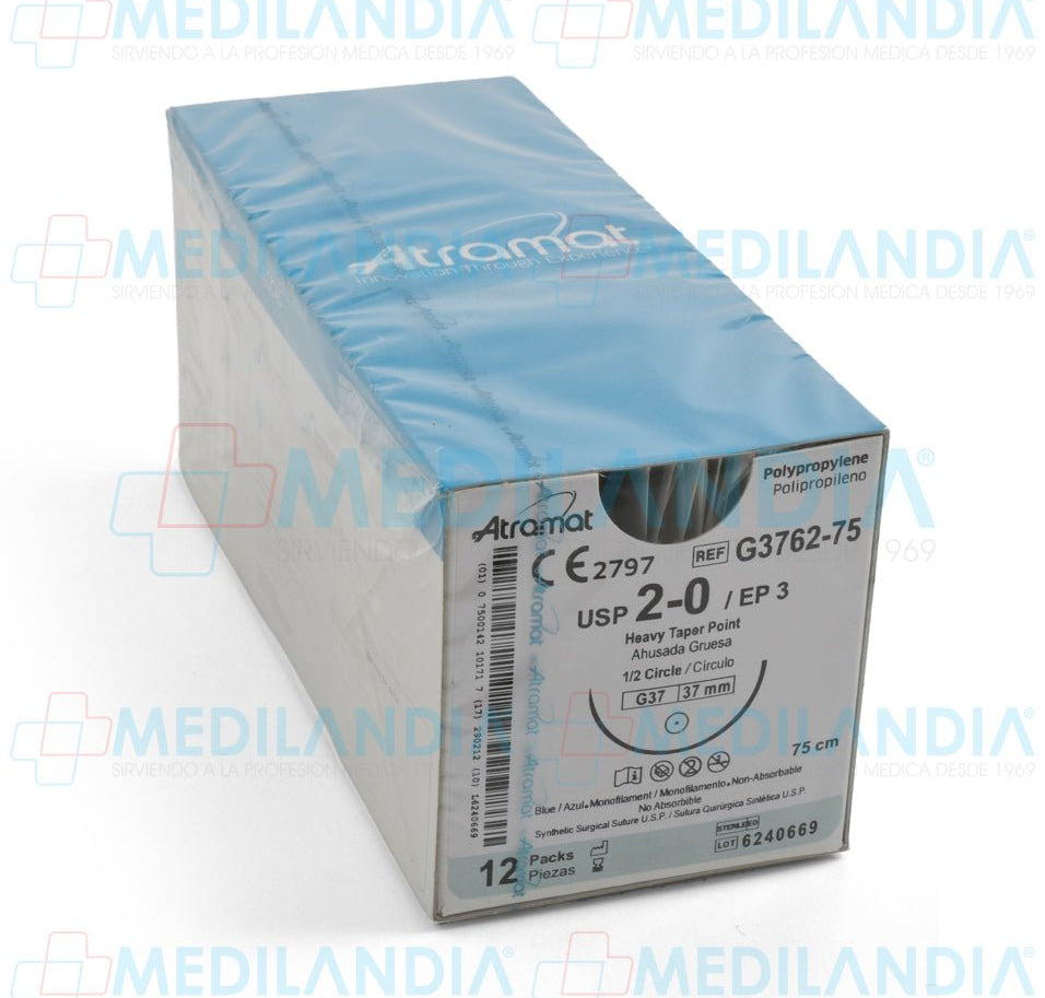 Sutura Polipropileno (Prolene) azul monofilamento 2 - 0 / EP 3 caja con 12 sobres - Sutura - ATRAMAT - MEDILANDIA | Tienda de productos y equipos médicos de calidad en México | Soluciones profesionales para clínicas, hospitales y consultorios.