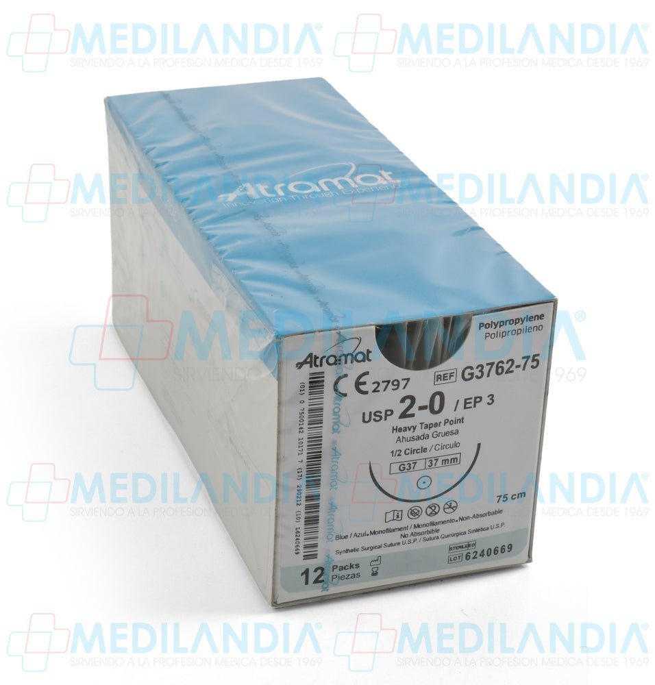 Sutura Polipropileno (Prolene) azul monofilamento 2 - 0 / EP 3 caja con 12 sobres - Sutura - ATRAMAT - MEDILANDIA | Tienda de productos y equipos médicos de calidad en México | Soluciones profesionales para clínicas, hospitales y consultorios.