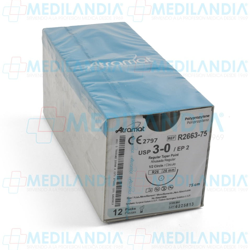 Sutura Polipropileno (Prolene) azul monofilamento 3 - 0 / EP 2 caja con 12 sobres - Sutura - ATRAMAT - MEDILANDIA | Tienda de productos y equipos médicos de calidad en México | Soluciones profesionales para clínicas, hospitales y consultorios.