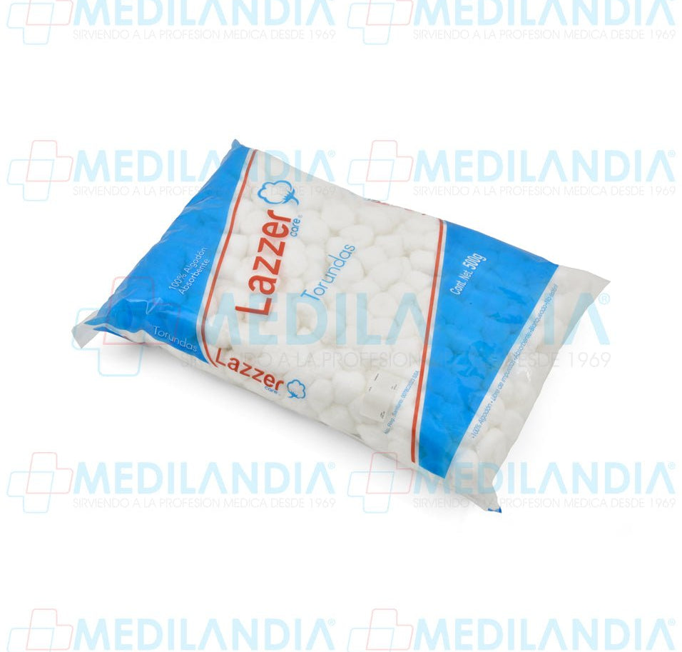 Torundas de algodón absorbentes 500 gr - Torundas - LAZZER - MEDILANDIA | Tienda de productos y equipos médicos de calidad en México | Soluciones profesionales para clínicas, hospitales y consultorios.