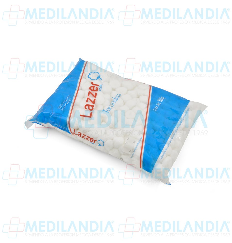Torundas de algodón absorbentes 500 gr - Torundas - LAZZER - MEDILANDIA | Tienda de productos y equipos médicos de calidad en México | Soluciones profesionales para clínicas, hospitales y consultorios.