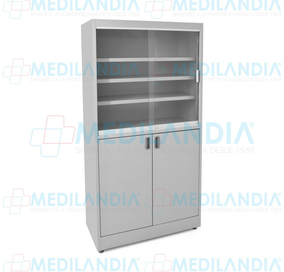 Vitrina doble con puertas corredizas de cristal esmaltada con pintura termo endurecible - Vitrina - MEDILANDIA - MEDILANDIA | Tienda de productos y equipos médicos de calidad en México | Soluciones profesionales para clínicas, hospitales y consultorios.